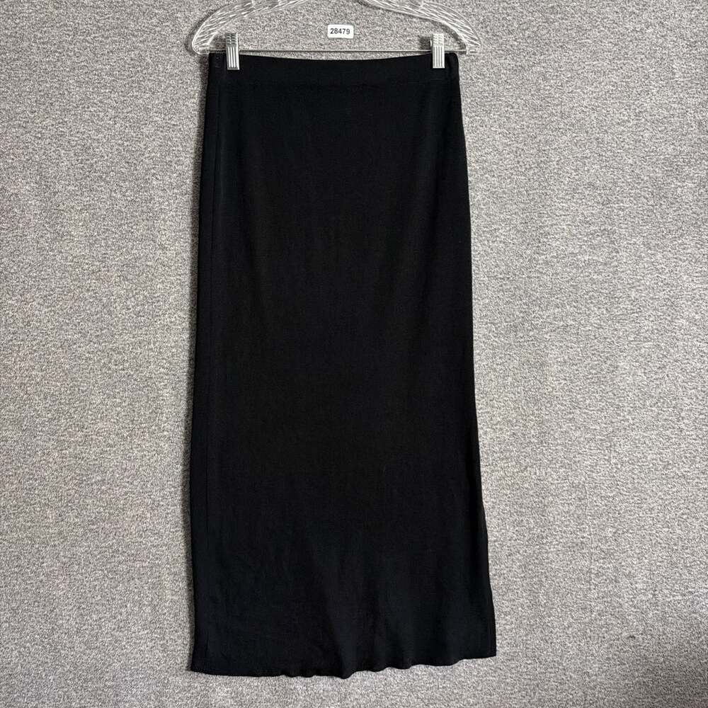 Exclusively Misook Women's XS Black Acrylic Knit Pull On Side Slit Maxi Skirt